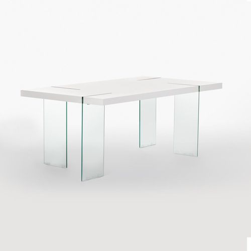 Table Rectangulaire En Mdf Et Pieds En Verre Kali Bois Blanc 140 X 80 Cm