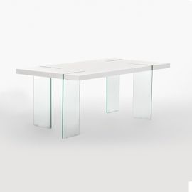 Table Rectangulaire En Mdf Et Pieds En Verre Kali Bois Blanc 140 X 80 Cm