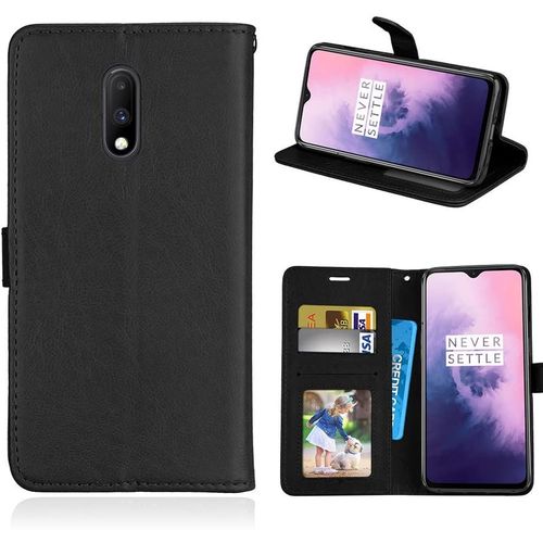 Étui Pour Oneplus 7 (6,41 Pouces) Pu Cuir Couverture Magnétique Portefeuille Housse Stent Fonction Coque Flip Case Pour Oneplus 7 Noir Uni