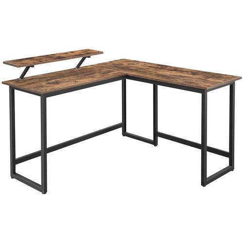 Bureau En Forme De L Table D Angle Avec Support D Écran Pour Étudier Jouer Travailler Gain D Espace Pieds Réglables Cadre Métallique Assemblage Facile Marron Rustiquehelloshop26 12_0000327