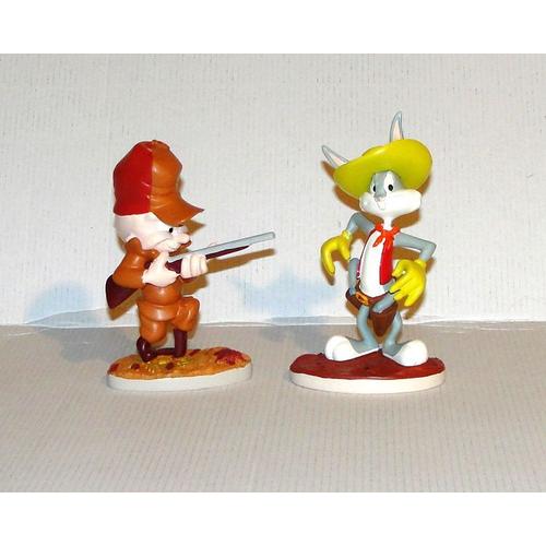 figurine bugs bunny cow boy et elmer le chasseur en resine warner