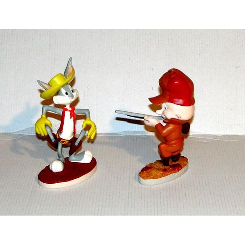 figurine bugs bunny cow boy et elmer le chasseur en resine warner