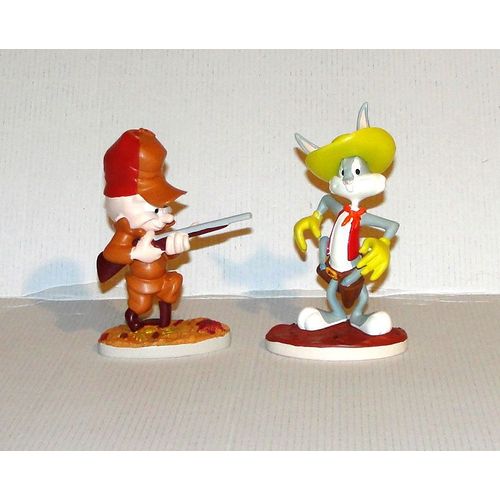Figurine Bugs Bunny Cow-Boy Et Elmer Le Chasseur En Resine Warner Bros Looney Tunes