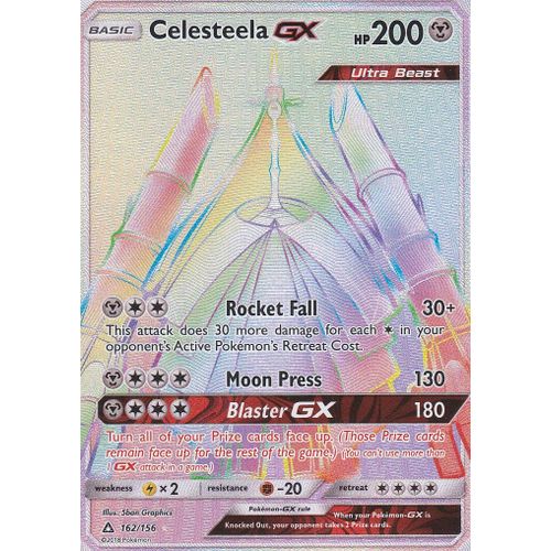 Carte Pokemon - Celesteela Gx ( Bamboiselle Gx ) - 162/156 - Secrete Rare Rainbow - Soleil Et Lune 5 Ultra Prisme - Version Anglaise