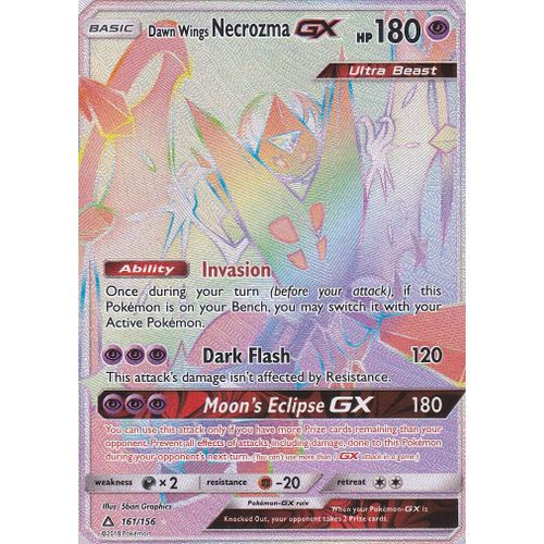 Carte Pokemon - Dawn Wings Necrozma Gx ( Necrozma Ailes De L'aurore Gx ) - 161/156 - Secrete Rare Rainbow - Soleil Et Lune 5 Ultra Prisme - Version Anglaise