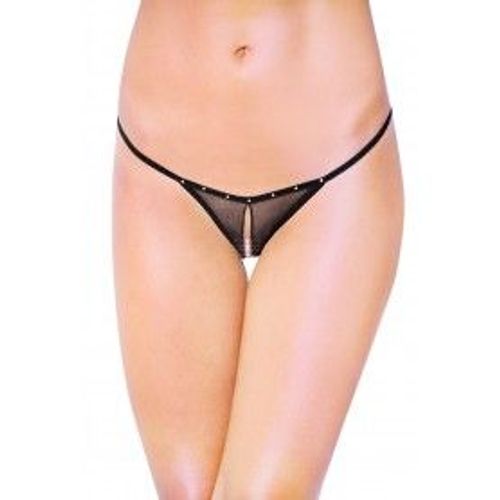 String Ouvert Micro Résille Noire Et Strass - Noir - S/M/L