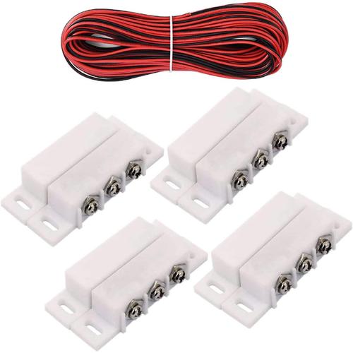 (Nc-No) & Blanc ¿Nc-No ¿ Encastré Alarme De Sécurité Porte Fenêtre Contact Capteur Magnétique Interrupteur Reed+300cm Cable 12v,For Alarme De Garage (Blanche)¿4pcs ¿