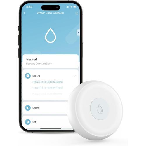 Intelligent Détecteur de Fuite d'eau Intelligent, Détecteur d'Indondation Compatible avec Alexa/Google Home, Capteur de Fuite d'eau Connecté pour Domotique, Alarme de Capteur d'eau NéCESSITE HUB