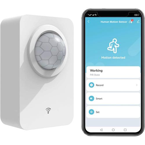 1 Pack Capteur de mouvement intelligent, WiFi capteur de mouvement infrarouge avec support détachable, détecteur de mouvement sans fil batterie & USB cable, surveillance à distance App compatible
