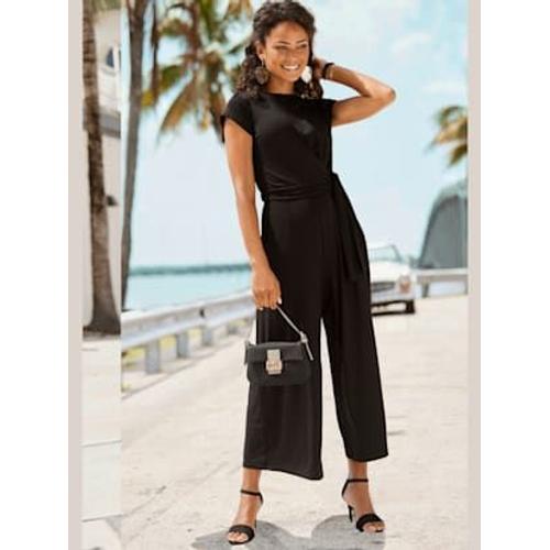 Combinaison Jupe-Culotte Encolure Ronde Avec Fermeture Boutonnée Au Dos - - Noir