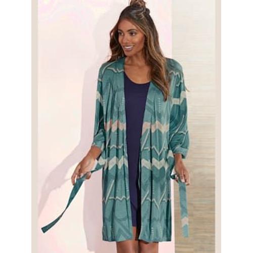 Kimono Imprimé Avec Ceinture À Nouer - - Turquoise