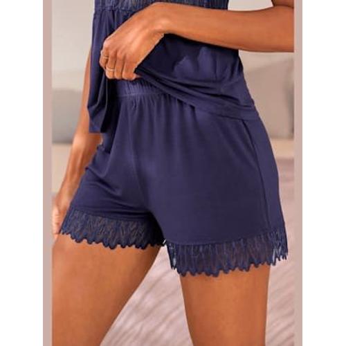 Short De Nuit Short Avec Détails En Dentelle - - Bleu Nuit