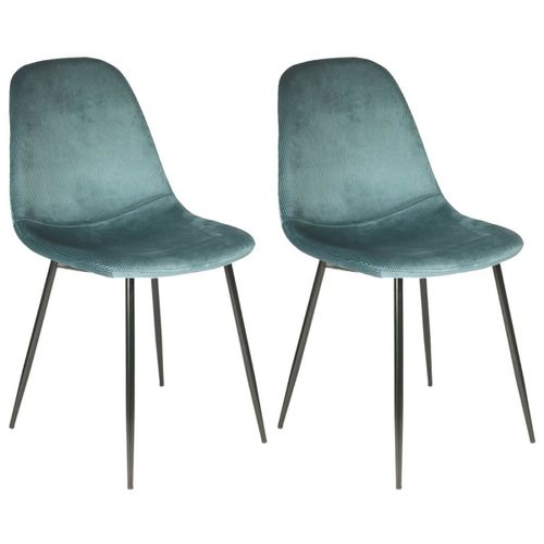 Alessia - Lot De 2 Chaises Velours Côtelé Bleu Canard