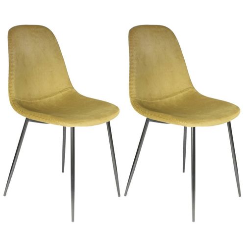 Alessia - Lot De 2 Chaises Velours Côtelé Jaune Moutarde
