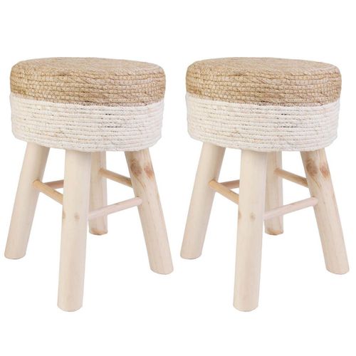 Estany - Lot De 2 Tabourets Tressés Naturel Et Beige