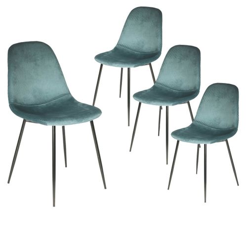 Alessia - Lot De 4 Chaises Velours Côtelé Bleu Canard