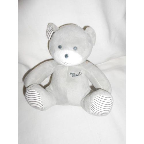 Doudou Peluche Ours Assis Gris Rayé Bleu Blanc Noir Mustela - Musti Mariniere