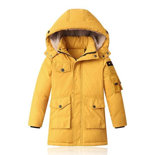 Parka Hiver Capuche Enfant Garcon Mi Longue Veste Epaisse Chaude Couleur Unie