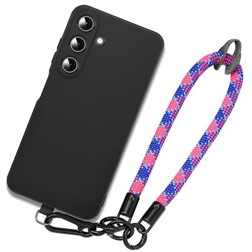 Coque Pour Samsung Galaxy A35 5g - Protection Antichoc Silicone Noir Avec Dragonne Damier Tricolore Amovible - E.F.Connection