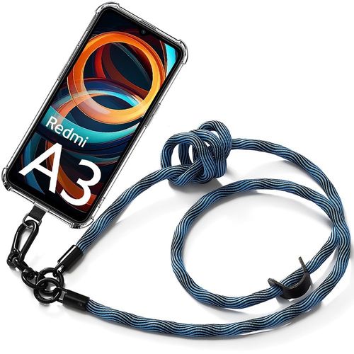 Coque Transparente Pour Xiaomi Redmi A3 Avec Cordon Amovible Bleu, Coque Antichoc Anti-Rayures En Tpu Silicone - E.F.Connection