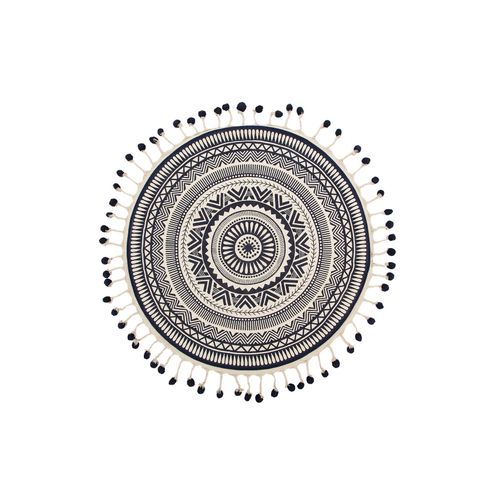 Tapis Rond 120 Cm À Franges Blanc Crème Et Bleu Foncé Tatvan