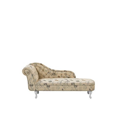 Chaise Longue Chesterfield En Tissu Imprimé Beige Côté Gauche Nimes