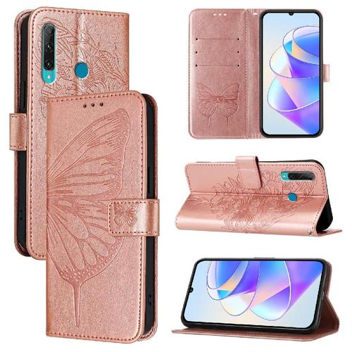 Étui Pour Honor 20 Lite Couverture Rabotant Magnétique Gaufrage Papillon Cuir Premium - Couleur Rose