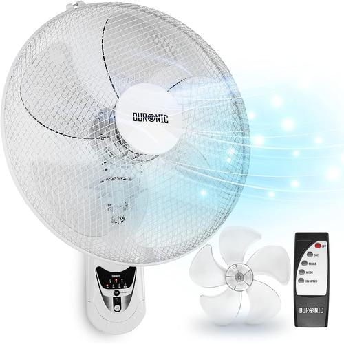 Duronic FN55 WE Ventilateur mural 60W | 5 Pâles de 40 cm | Tête oscillante avec minuteur | 3 Vitesses | Télécommande | Moteur puissant et silencieux | Support mural coulissant démontable à la volée