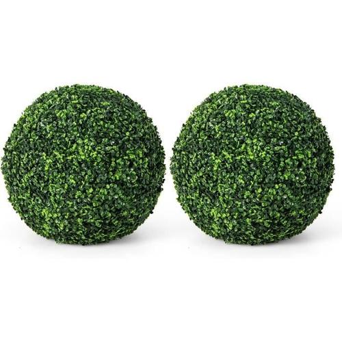 COSTWAY Plante Artificielle - 2 Boules de Buis (Dia.: 45 CM) BuisSphères Résistantes aux UV Décoratives pour Intérieur Extérieur