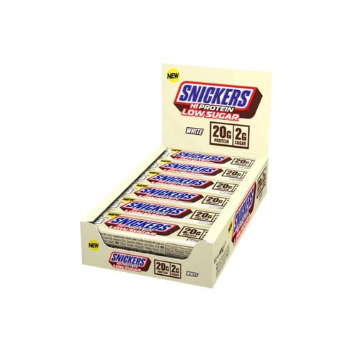 Boîte Snickers Hi Protein Low Sugar Bar (12x57g)|White Chocolate| Barres Protéinées|Mars Protein 