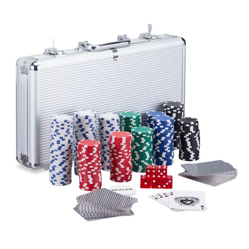 Relaxdays Coffret De Poker 2 Jeux De Cartes 300 Jetons Laser Dés Bouton De Dealer Jeux