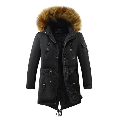 Parka Mi-Longue À Capuche Homme De Marque Avec Doublure En Fausse Fourrure Blouson Hommes Hiver Chaud Avec Col En Fausse Fourrure Couleur Uine Manteau Hommes -Pm300580