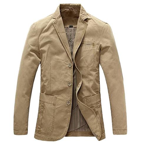 Blouson Homme Manteau Casual Coton Slim Costume Veste Jacket Trois Boutons Veston Col Revers Homme Blouson Classique -Sunny032