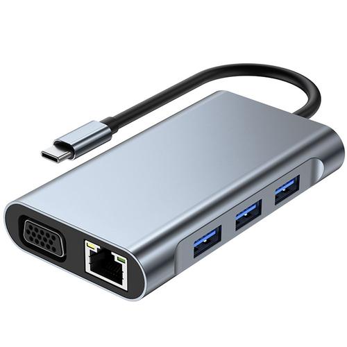 Adaptateur USB-C vers HDMI 4K et VGA avec Port USB 3.0, PD 100W, Gigabit Ethernet, Lecteur de Carte SD/TF, Hub 8 en 1 pour MacBook - E.F.Connection