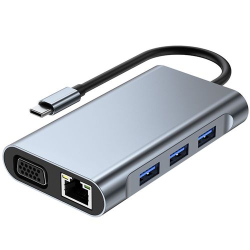 Adaptateur USB-C vers HDMI 4K et VGA avec Port USB 3.0, PD 100W, Gigabit Ethernet, Lecteur de Carte SD/TF, Hub 8 en 1 pour MacBook - E.F.Connection