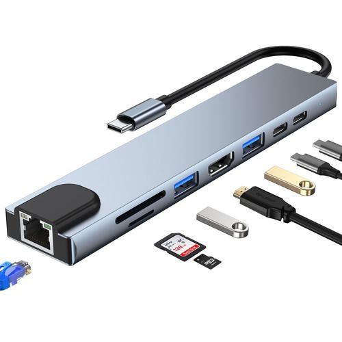 Adaptateur USB-C vers HDMI 4K avec Port USB 3.0&2.0, USB-C, PD 87W, Ethernet,Lecteur de Carte SD/TF, Hub 8 en 1 pour MacBook Air/Pro - E.F.Connection