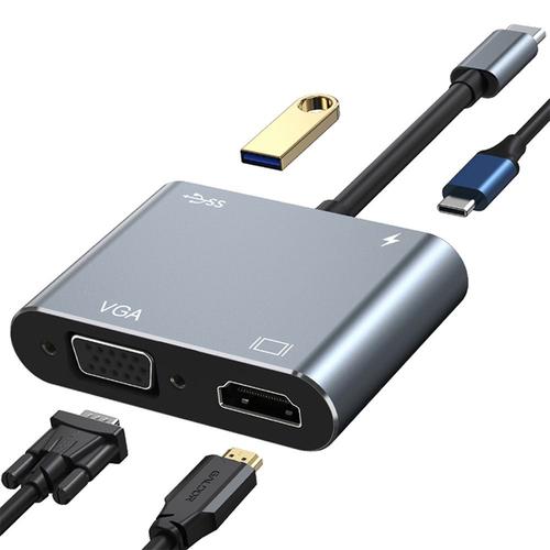 Adaptateur USB-C Male vers HDMI 4K VGA Femelle avec Port USB 3.0 et PD 87W, Hub Adaptateur USB-C 4 en 1 pour MacBook Air/Pro iMac - BOOLING