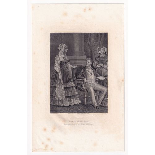 Gravure 1850 Louis Philippe Roi Des Français Son Épouse Marie-Amélie De Bourbon-Siciles Et  Adélaïde D'orléans Soeur Cadette De Louis Philippe.