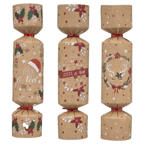 Lot de 6 crackers imprimés de Noël