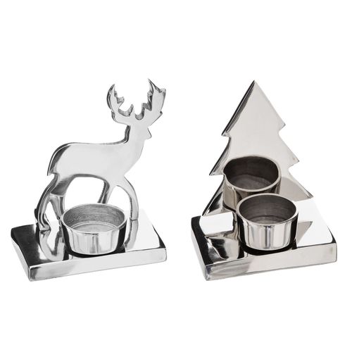 2 Photophores de Noël design métal Terre sauvage - Argent