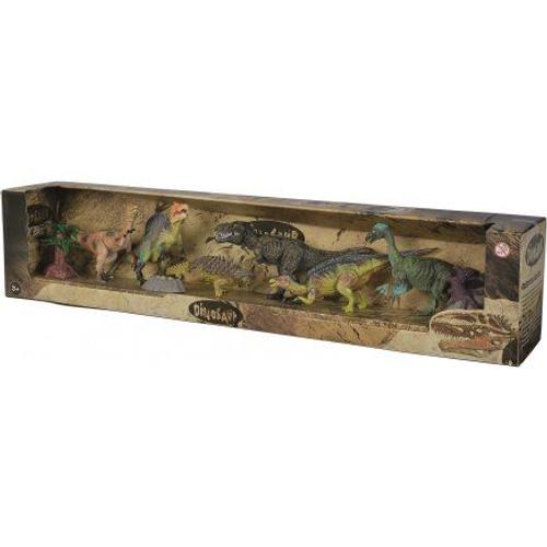 Coffret De 6 Dinosaures + 3 Accessoires - Figurine Animaux Prehistorique : Oeufs De Dino - Tyrannosaurus Rex - Velociraptor - Spinosaurus - Baryonyx - Stegosaurus