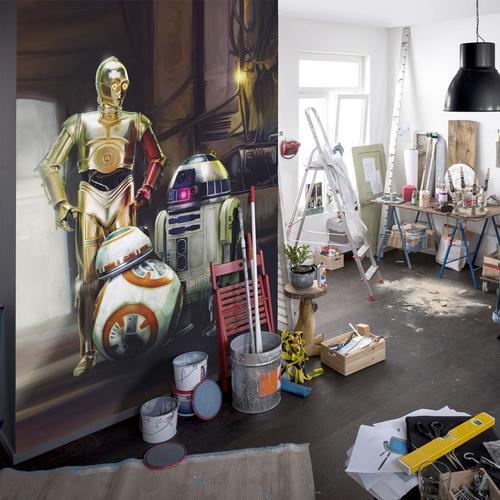 Papier Peint droïde Star Wars Le Réveil de la Force les 3 robots C3PO, R2D2 et BB-8 taille 254X184 CM