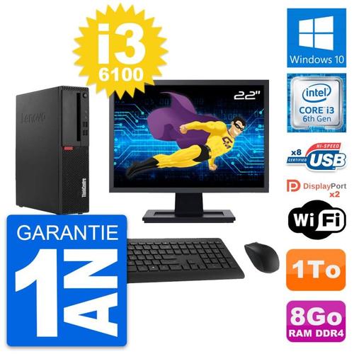 PC Lenovo M910s SFF Ecran 22" Intel i3-6100 RAM 8Go Disque 1To Windows 10 Wifi