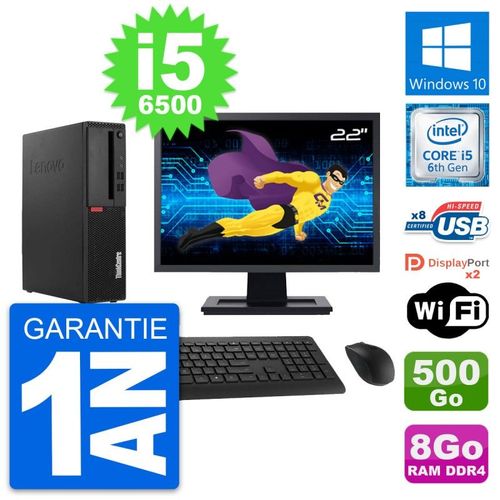 PC Lenovo M910s SFF Ecran 22" Intel i5-6500 RAM 8Go Disque 500Go Windows 10 Wifi