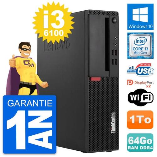 PC Lenovo ThinkCentre M910s SFF Core i3-6100 RAM 64Go Disque 1To Windows 10 Wifi