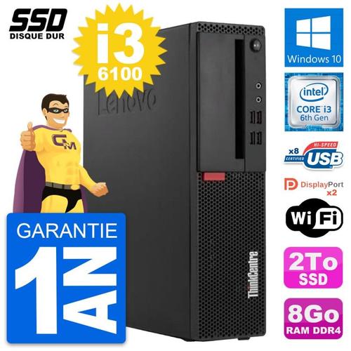 PC Lenovo ThinkCentre M910s SFF Intel i3-6100 RAM 8Go SSD 2To Windows 10 Wifi