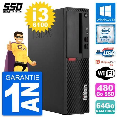 PC Lenovo ThinkCentre M910s SFF Intel i3-6100 RAM 64Go SSD 480Go Windows 10 Wifi