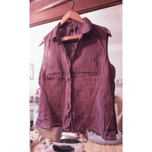 Chemise Sans Manches En Lin Bordeaux 42/44 Vintage Années 90 Autre Ton .