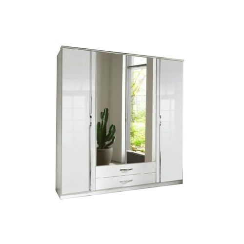 Armoire Kroos 4 Portes, 2 Miroirs Blanc / Laquée Blanc Brillant