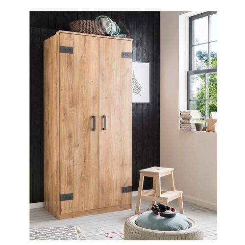 Armoire Lisburn Style Industriel 90 Cm 2 Portes Chêne Poutre